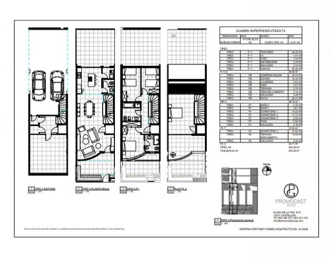Proyecto 6 viviendas en hilera. Pau Gumbau Castellón. Arquitecto Cristina Fortanet